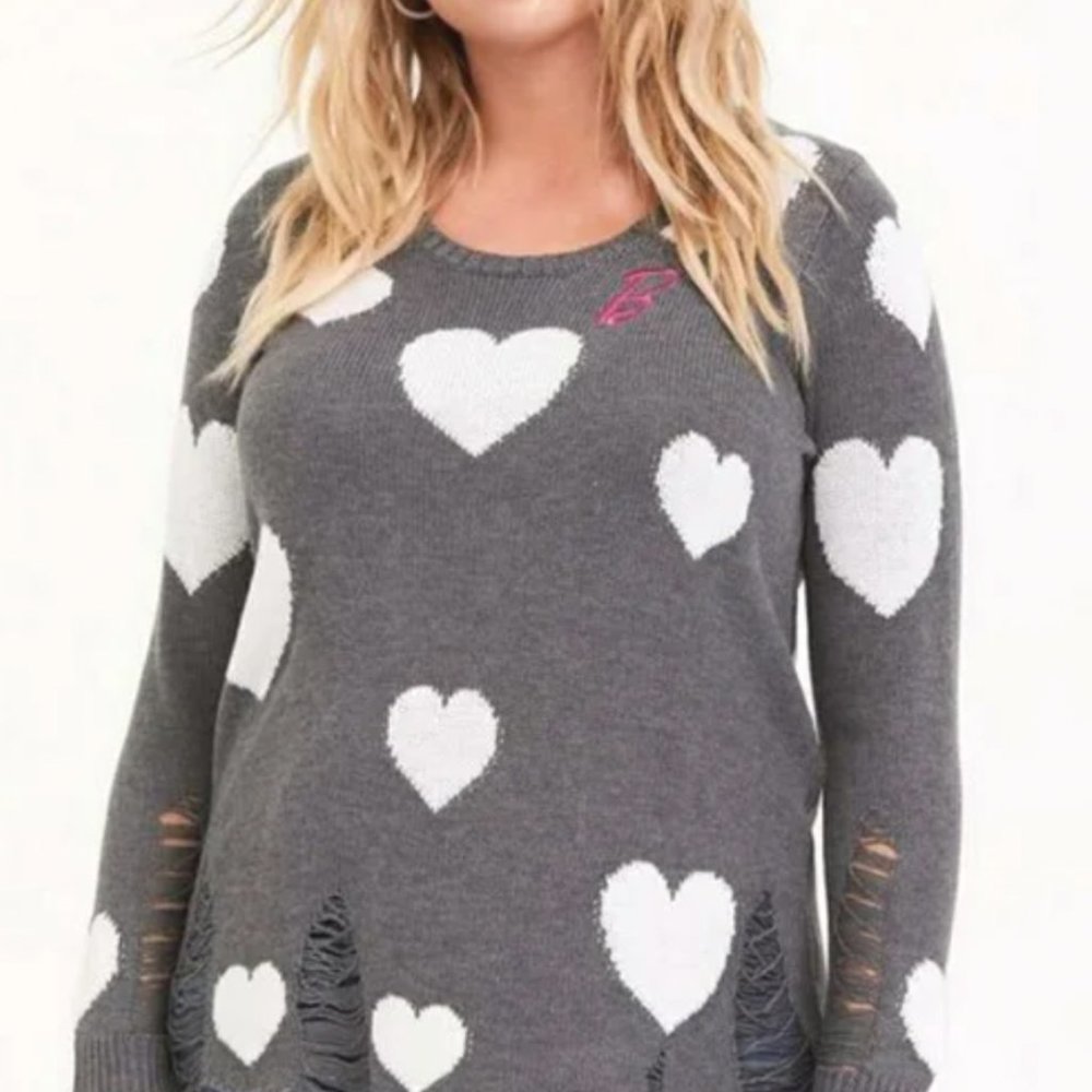 Torrid Barbie Distressed Heart Sweater